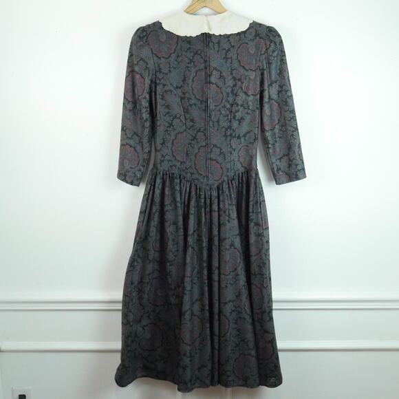 Vintage Medium Flannel Prairie Dress Cottagecore Paisley Modest Victorian 80s - Picture 6 of 11